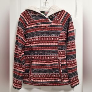 Koppen Hoodie Womens L Red Long Sleeve Pullover Sherpa Fleece Lined Hood Nordic.